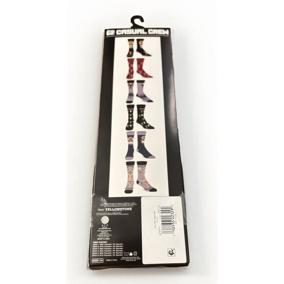 Yellowstone Men's Socks 6 Pair Gift Set, Casual Crew Socks, Fits Shoe Size 8-12 - Picture 2 of 5